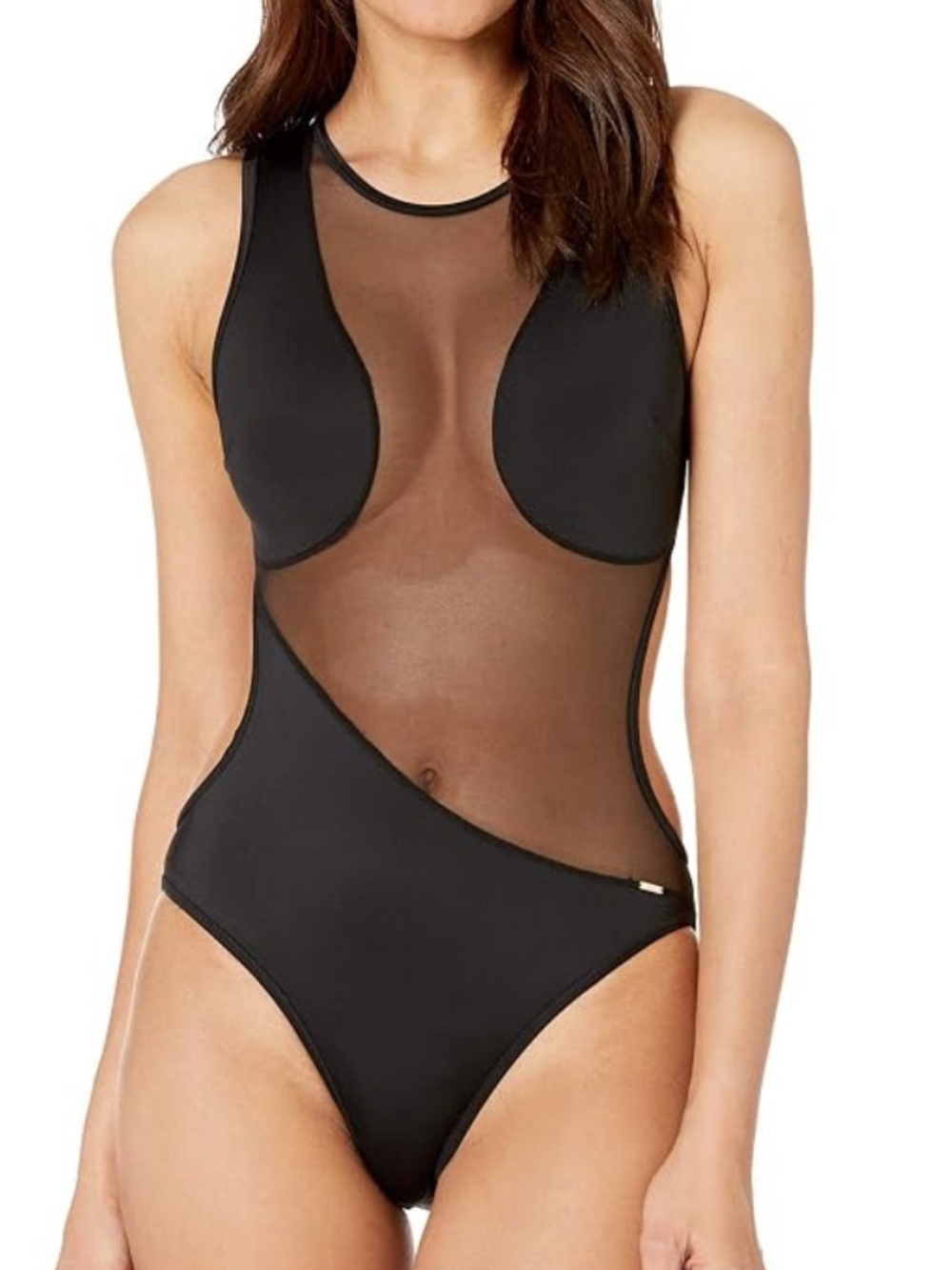 Bluebella Black Sheer-Panel One-Piece Swimsuit XS